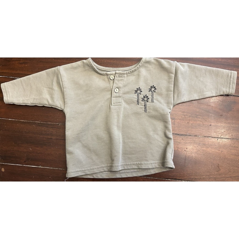 0-3m Rylee And Cru Green Palm Tree Shirt Long Sleeve Baby 0-3 Months